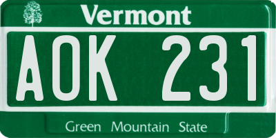 VT license plate AOK231