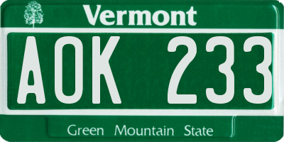VT license plate AOK233