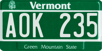 VT license plate AOK235