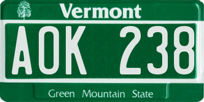 VT license plate AOK238