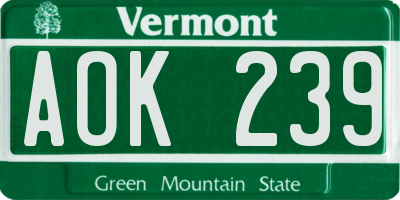 VT license plate AOK239