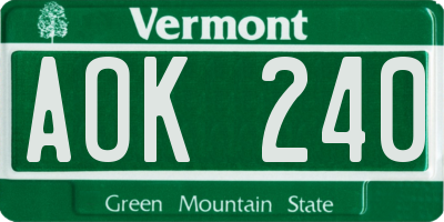 VT license plate AOK240