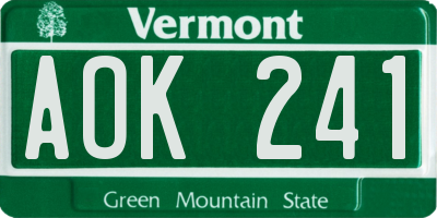 VT license plate AOK241