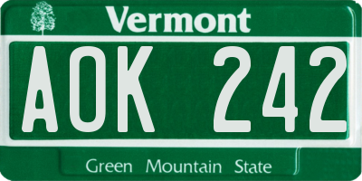 VT license plate AOK242