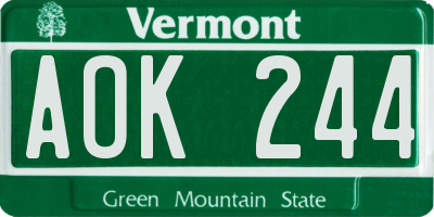 VT license plate AOK244