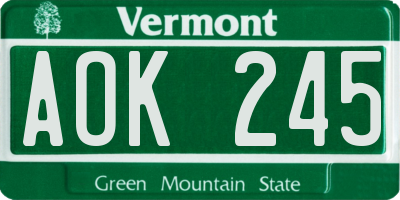 VT license plate AOK245