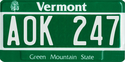 VT license plate AOK247
