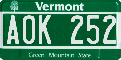 VT license plate AOK252