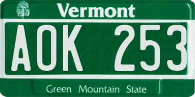 VT license plate AOK253