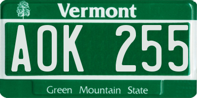 VT license plate AOK255