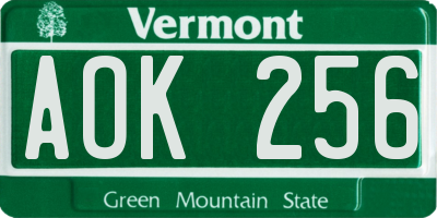 VT license plate AOK256