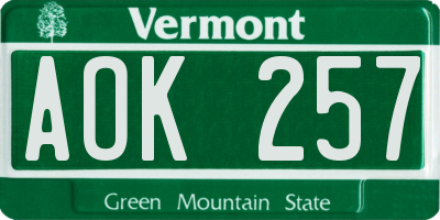 VT license plate AOK257