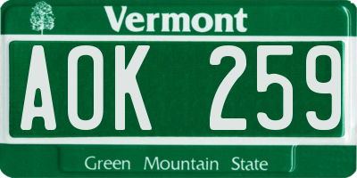 VT license plate AOK259
