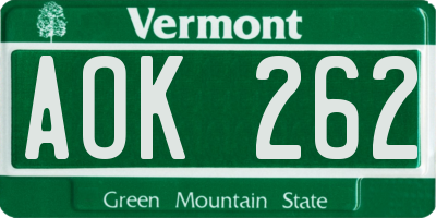 VT license plate AOK262