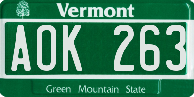 VT license plate AOK263