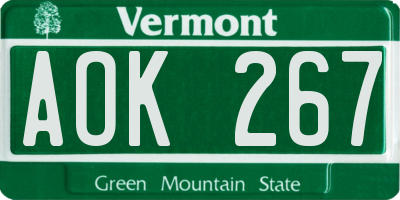 VT license plate AOK267
