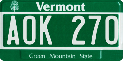 VT license plate AOK270
