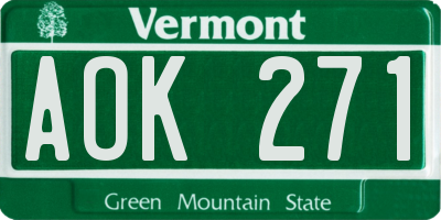 VT license plate AOK271