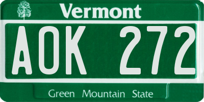 VT license plate AOK272