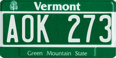 VT license plate AOK273