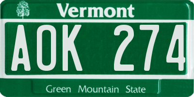 VT license plate AOK274