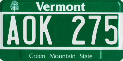 VT license plate AOK275