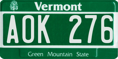 VT license plate AOK276