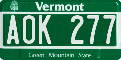 VT license plate AOK277