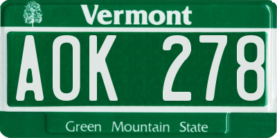 VT license plate AOK278