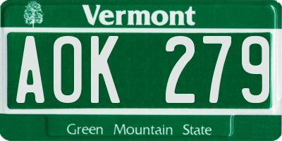 VT license plate AOK279
