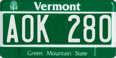 VT license plate AOK280