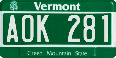 VT license plate AOK281