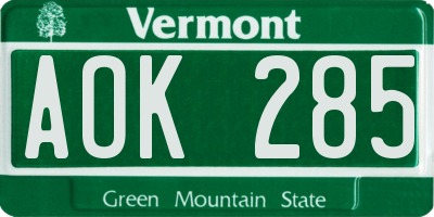 VT license plate AOK285