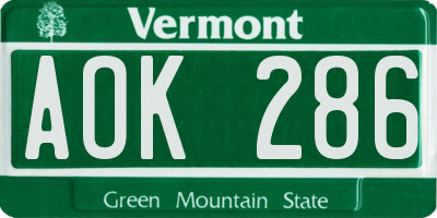 VT license plate AOK286