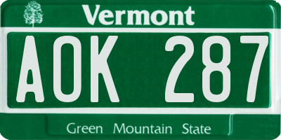 VT license plate AOK287