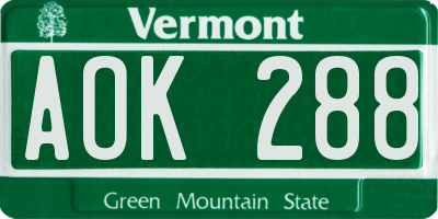 VT license plate AOK288