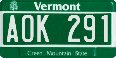 VT license plate AOK291