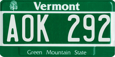 VT license plate AOK292