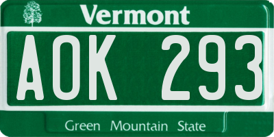 VT license plate AOK293