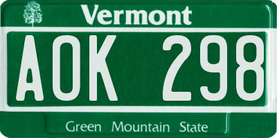 VT license plate AOK298