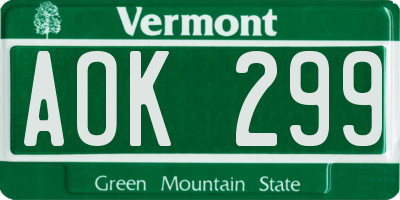 VT license plate AOK299