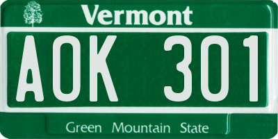VT license plate AOK301