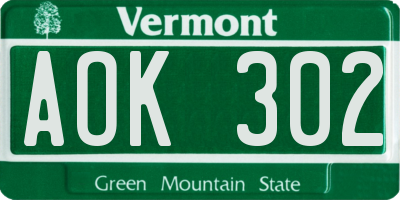 VT license plate AOK302