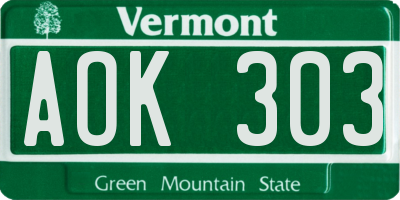VT license plate AOK303