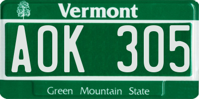 VT license plate AOK305