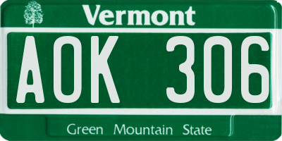 VT license plate AOK306