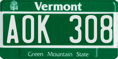VT license plate AOK308