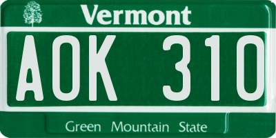 VT license plate AOK310