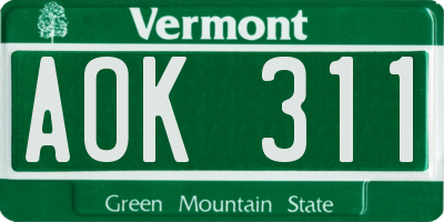 VT license plate AOK311