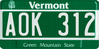 VT license plate AOK312